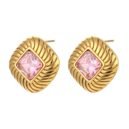 Square Texture Zircon Stone Earrings - Zafinne Jewelry