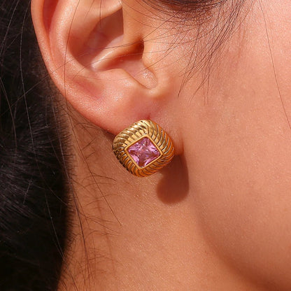 Square Texture Zircon Stone Earrings - Zafinne Jewelry