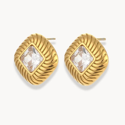 Square Texture Zircon Stone Earrings - Zafinne Jewelry