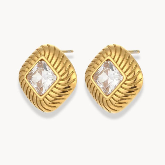 Square Texture Zircon Stone Earrings - Zafinne Jewelry