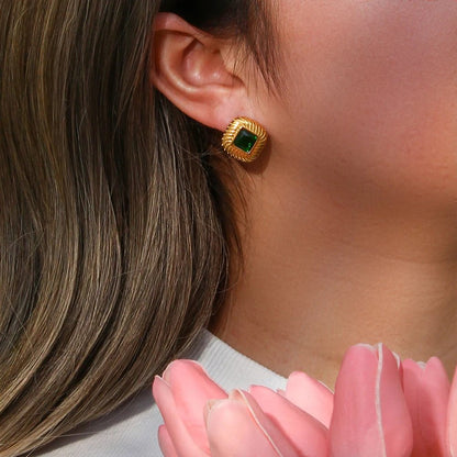 Square Texture Zircon Stone Earrings - Zafinne Jewelry