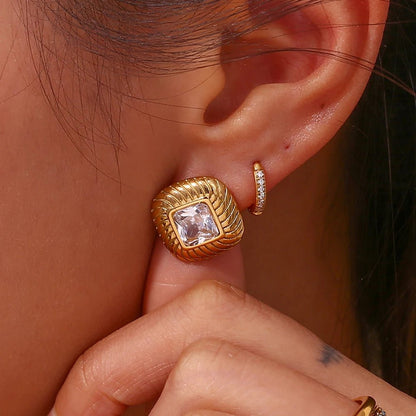 Square Texture Zircon Stone Earrings - Zafinne Jewelry