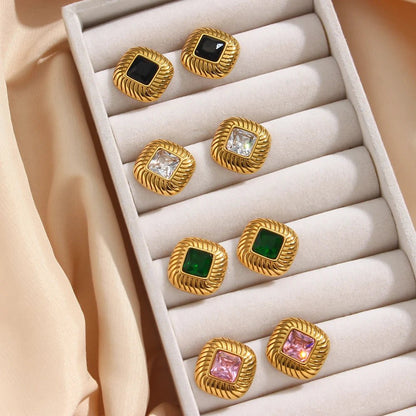 Square Texture Zircon Stone Earrings - Zafinne Jewelry