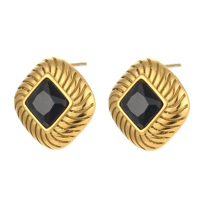 Square Texture Zircon Stone Earrings - Zafinne Jewelry