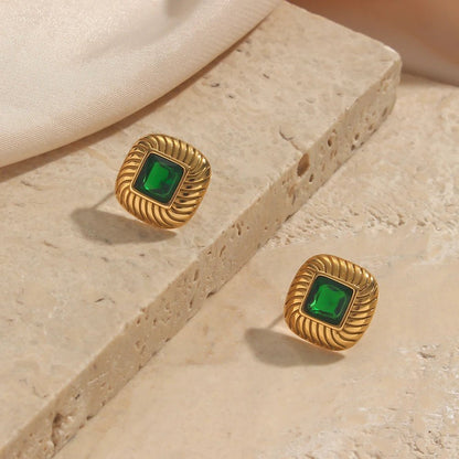 Square Texture Zircon Stone Earrings - Zafinne Jewelry