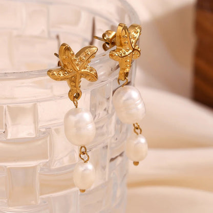 Starfish Pearl Pendant Earrings - Zafinne Jewelry