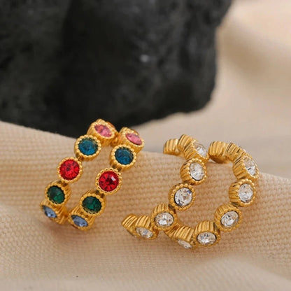 Stones Half Hoop Earrings - Zafinne Jewelry