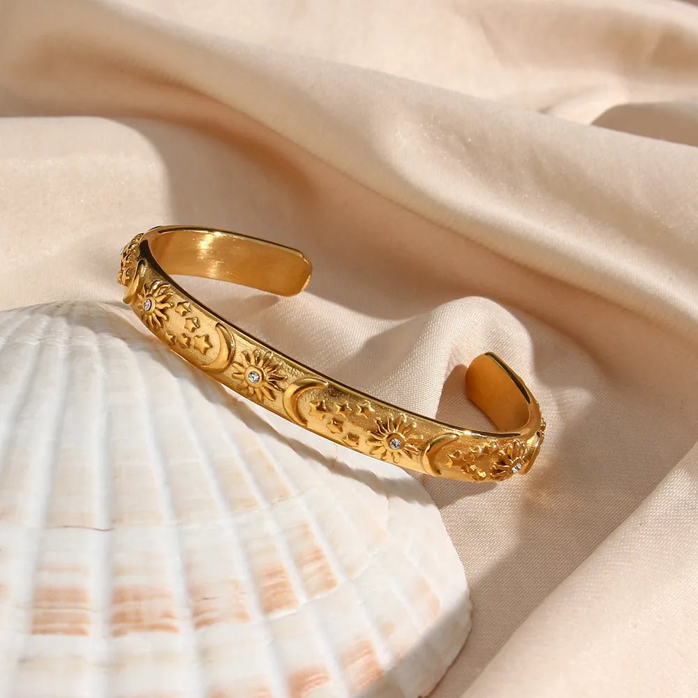 Sun Moon Star Cuff Bangle Bracelet - Zafinne Jewelry