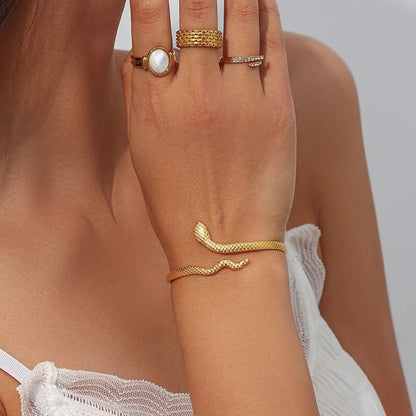 Texture Snake Gold Bangle Bracelet - Zafinne Jewelry