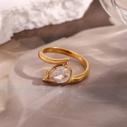 Wing Shaped Water Drop Ring - Zafinne Jewelry